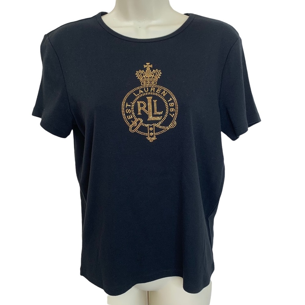Lauren Ralph Lauren Black Logo R Double L Tee Shirt Women’s Petite Medium